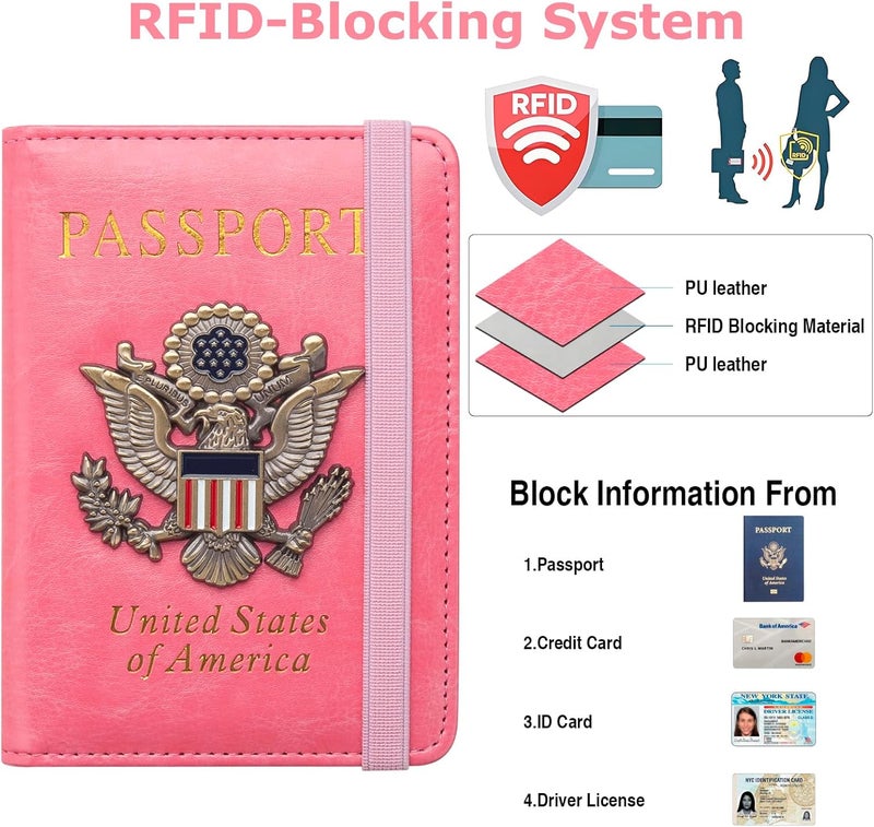 FACATH Premium Passport Holder for Travel, RFID Blocking Passport Cover Slim, Durable & Travel-Friendly, Passport Wallet Keep Your Documents Safe & Organized (Pink) - Image 2